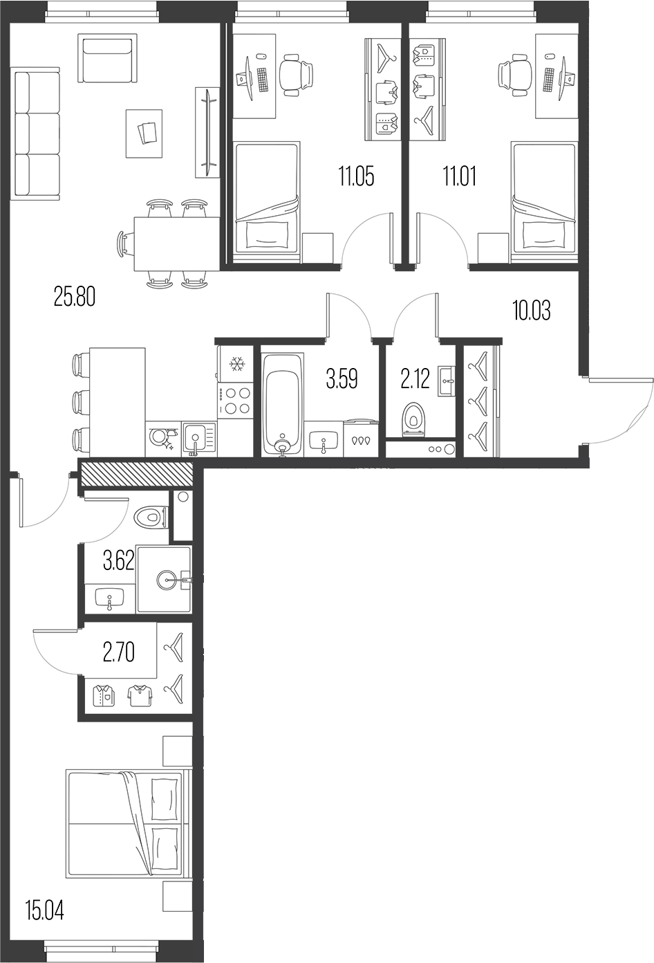 3-комнатная квартира 84.96 м², 2/10 эт., ЖК «LEGENDA Васильевского»